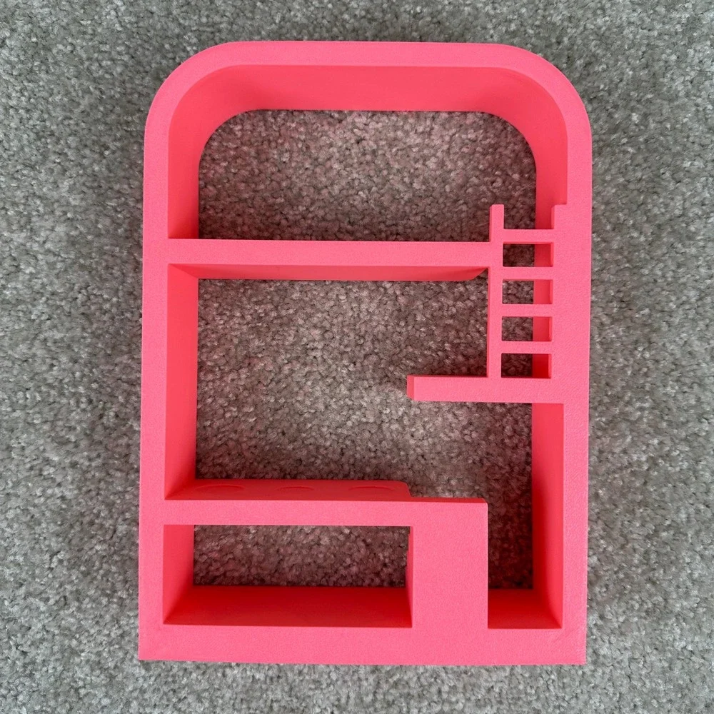 Floating Wall Shelf Neon Pink 3D Printed Stairs Trinket Shelf Whimsical Decor